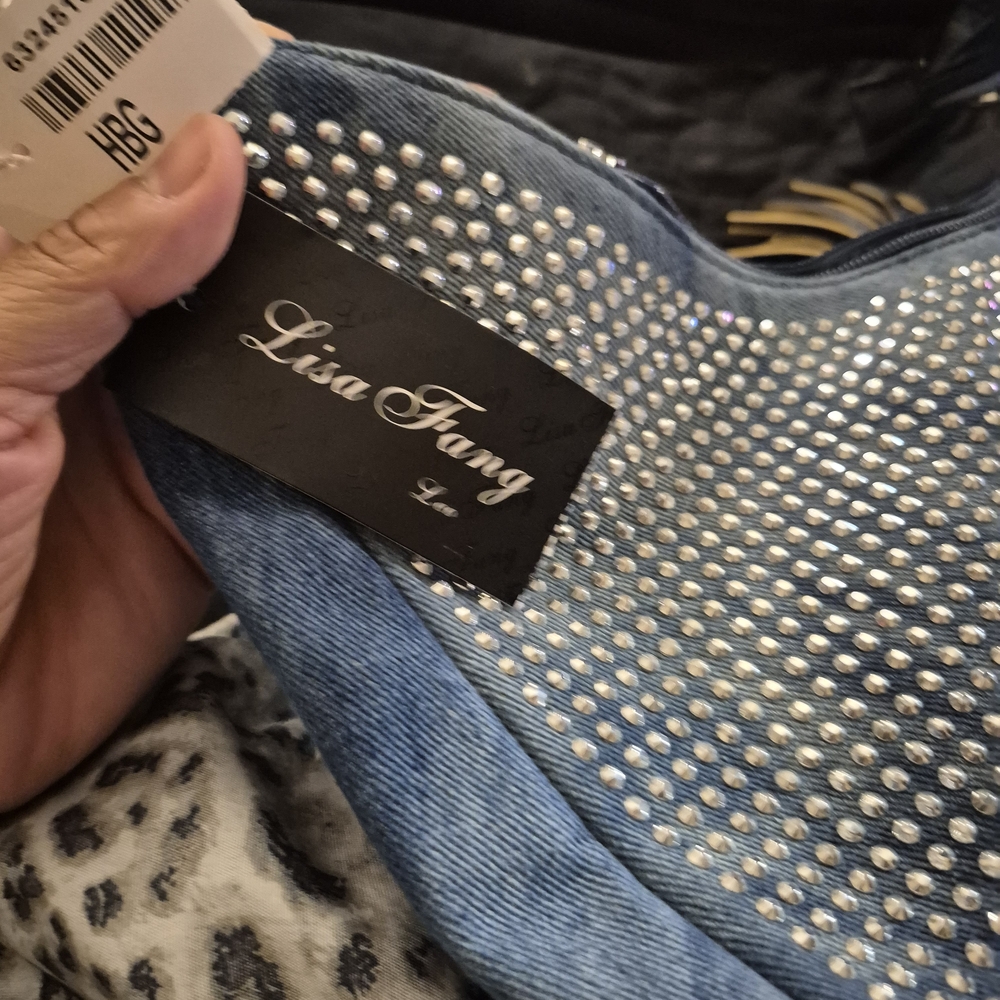 Lisa Fang Blue Rhinestone Embellished Top